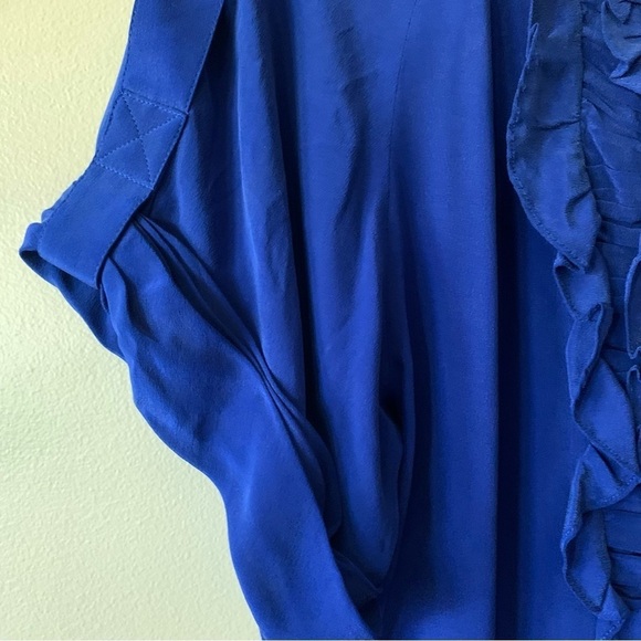 Nanette Lepore 100% Silk Blue Ruffle Short Sleeve Dynasty Blouse Size 0 - Picture 7 of 11